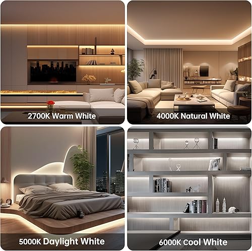 Miniatura 5 de CtrlCV Kit de tira de luces LED COB sintonizable, luz de cinta regulable 2700K-6500K con adaptador remoto IR, cuerda flexible, cinta LED para