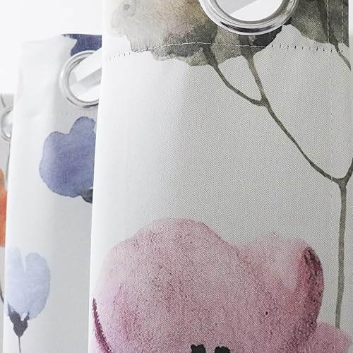 Miniatura 5 de Cortinas opacas florales de 84 pulgadas de largo, 2 paneles de hojas de flores azul salvaje, beige y morado, cortinas de oscurecimiento con