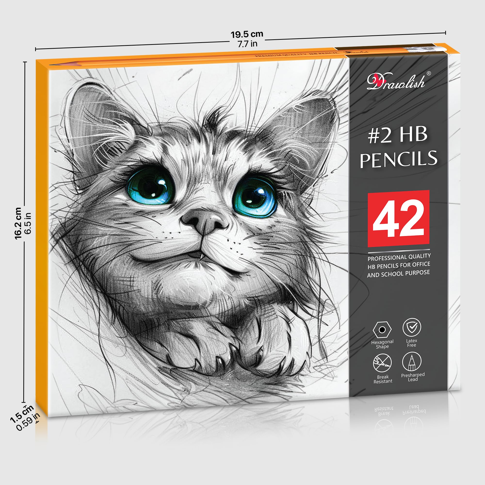 Drawlish HB Pencils with Rubbers on the End, Pack of 42 Sketching Pencils with Soft Corner Hexagonal Shape - Image 3
