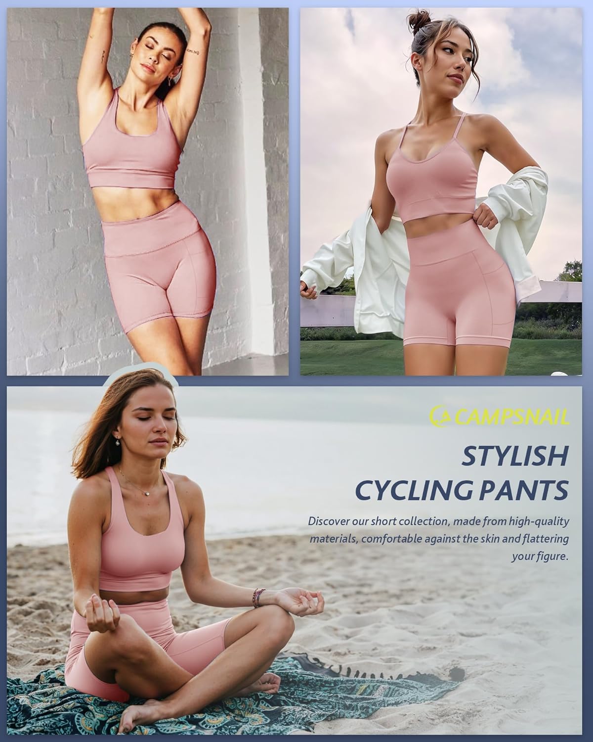CAMPSNAIL バイカーショーツ レディース ポケット付き - 3インチ/5インチ/8インチ ハイウエスト ワークアウト スパン