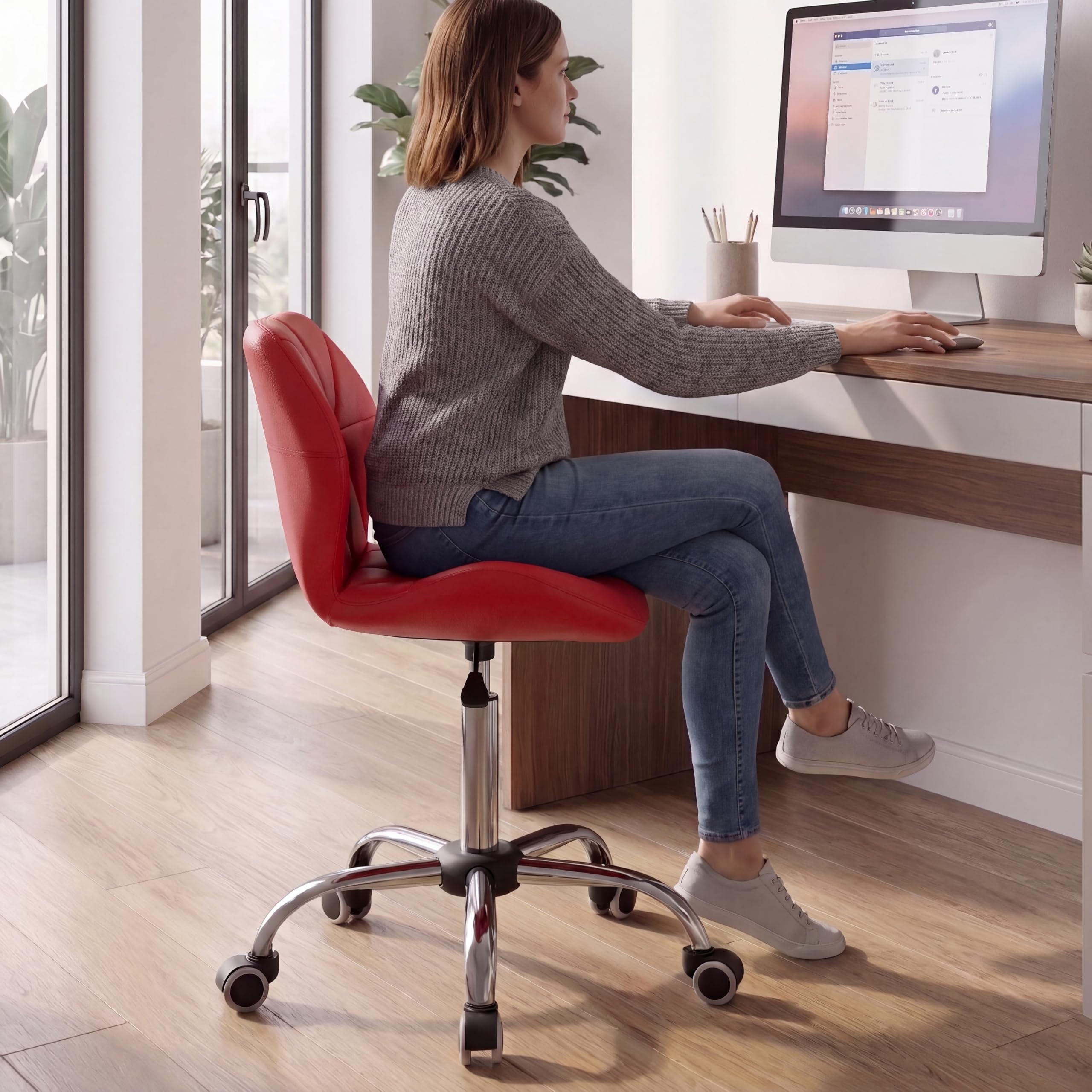 Vida Designs Geo Sedia da Ufficio per Computer, Colore Rosso, con Gambe Regolabili e Girevoli, H 80 96 x W 47.5 x D 49 cm