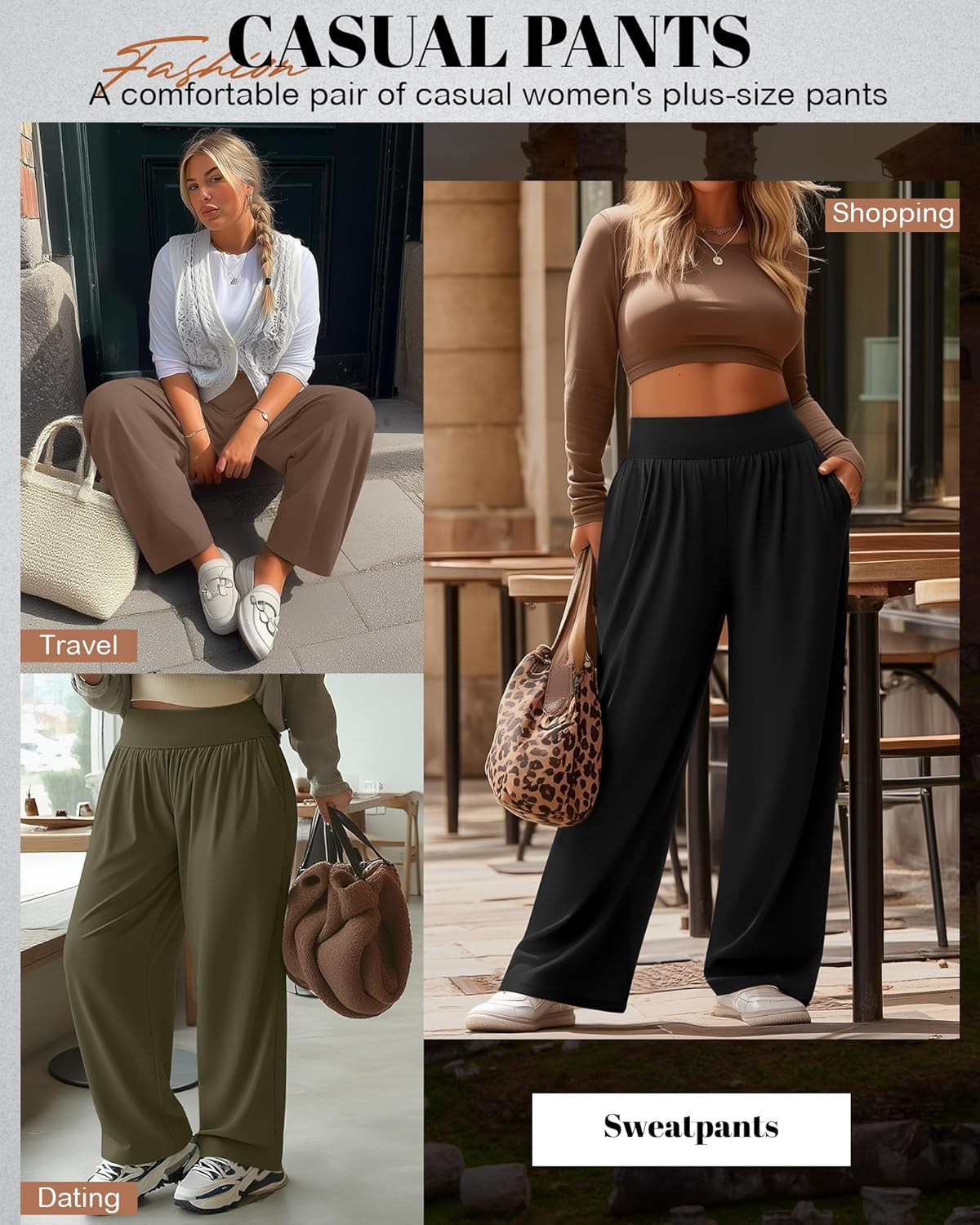 Neer 3 Pack Women Plus Size Wide Leg Yoga Pants High Waist Sweatpants Plus Size Palazzo Pants Lounge with Pockets - Image 2