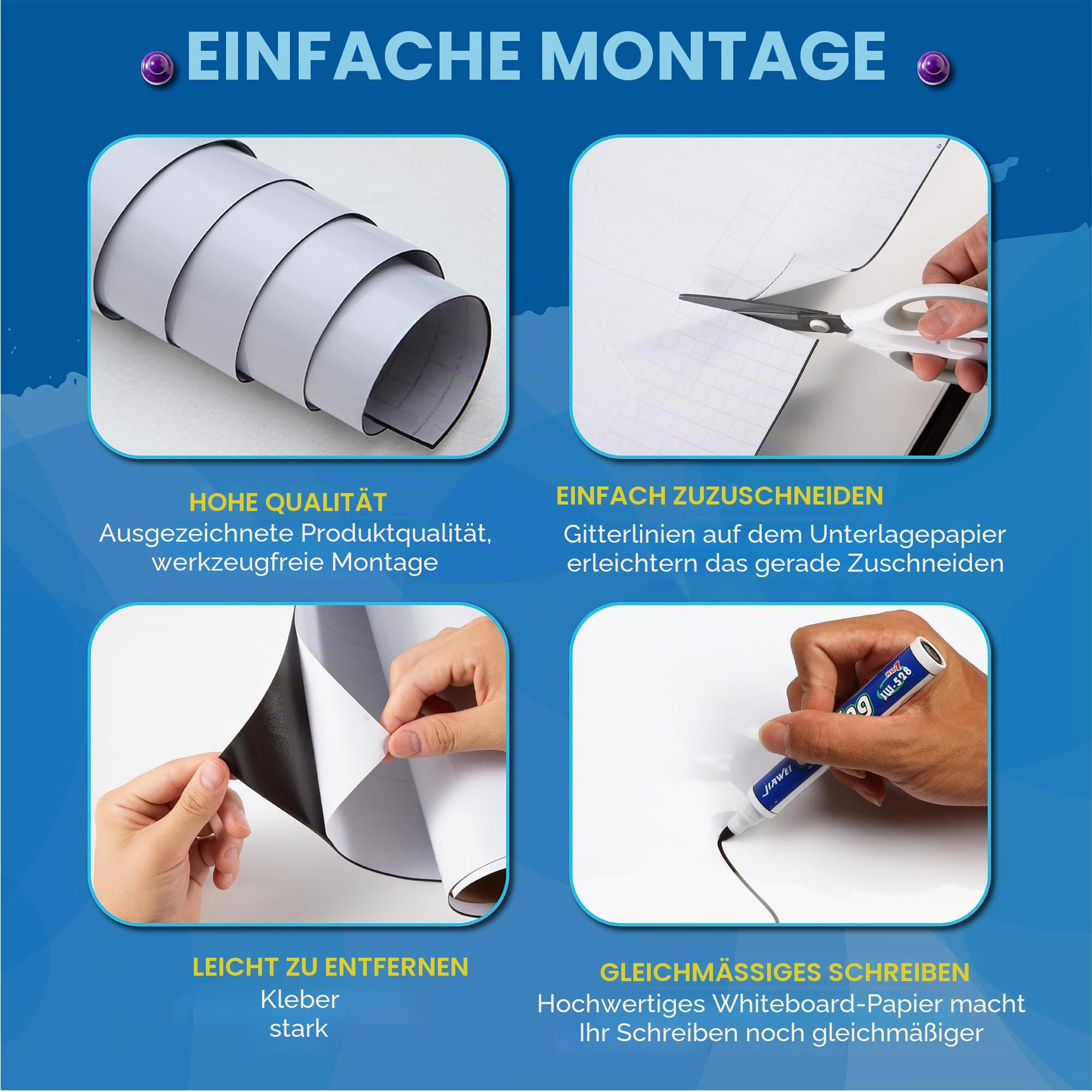 Magnetische Whiteboard Folie 200 x 100 cm, Weißboard Kontaktfolie - Selbstklebend Tafelfolie für Wand, Tür, Büro, Zuhause