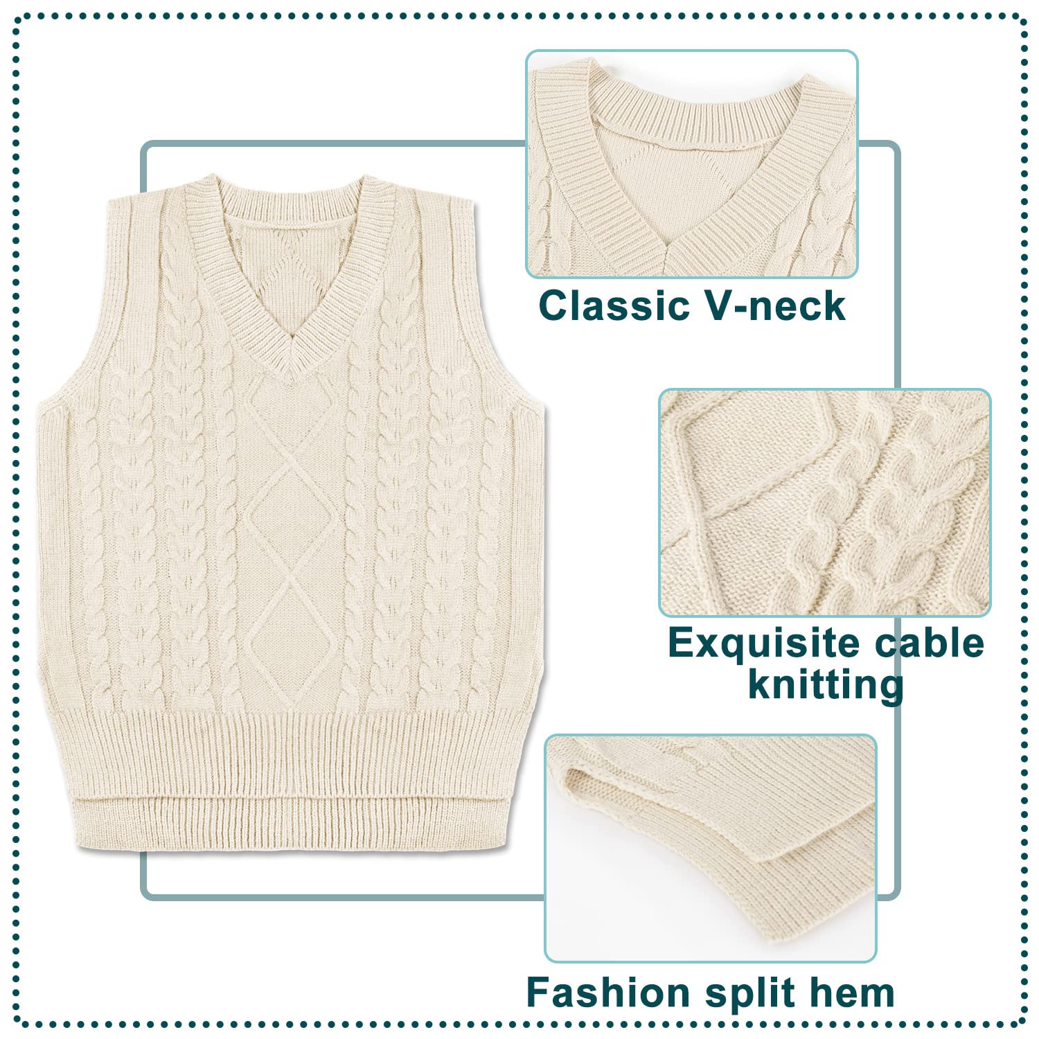Voqeen Pull Femme Gilet en Tricot sans Manches Blouson Col V Pullover Chandail Chaud Bureau Tops Automne Hiver Veste Sweater Simple Cadeaux de Noël La Saint-Valentin Anniversaire