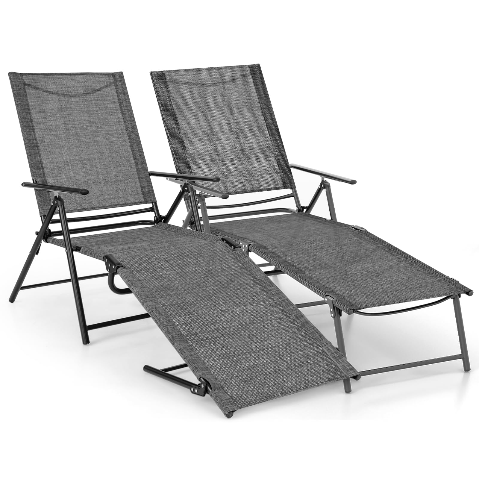 COSTWAY 2 Tumbona Jardin Exterior, Tumbona Plegable con Respaldo de 6 Posiciones, Reposapiés Ajustables, Tela de Asiento Transpirable, Tumbona Reclinable Playa Jardin Piscina, Carga 150 kg