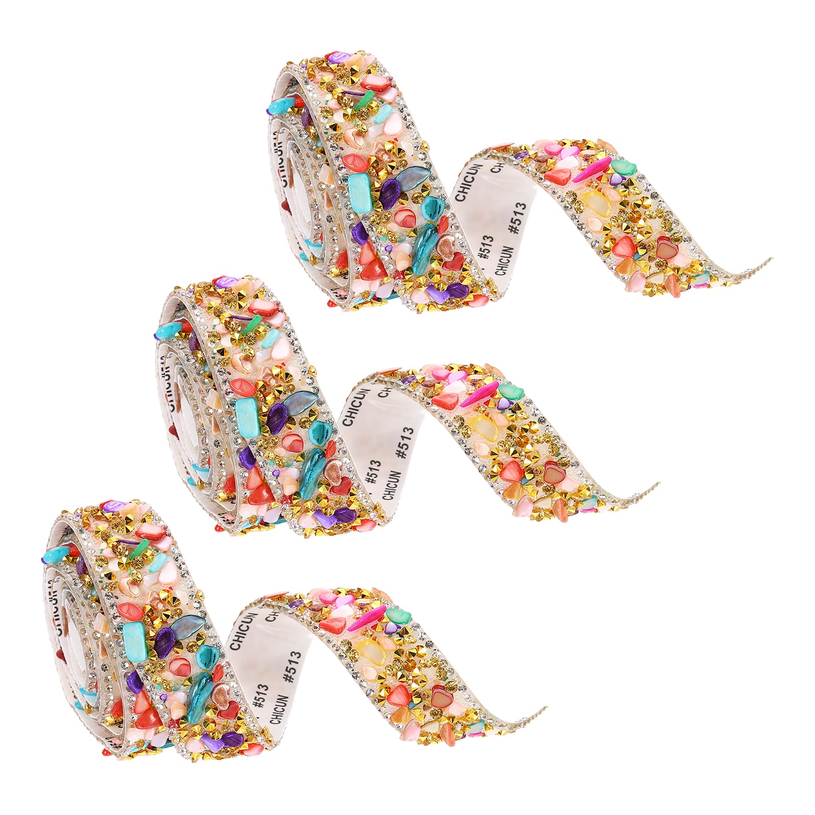 sourcing map 3 Rolls 1 Yard x 0.79" Crystal Rhinestone Ribbon, Self Adhesive Resin Crystal Trim Ribbon Strips, Sparkling Gemstone Trims for DIY Crafts, Clothes, Party Decoration, Colorful