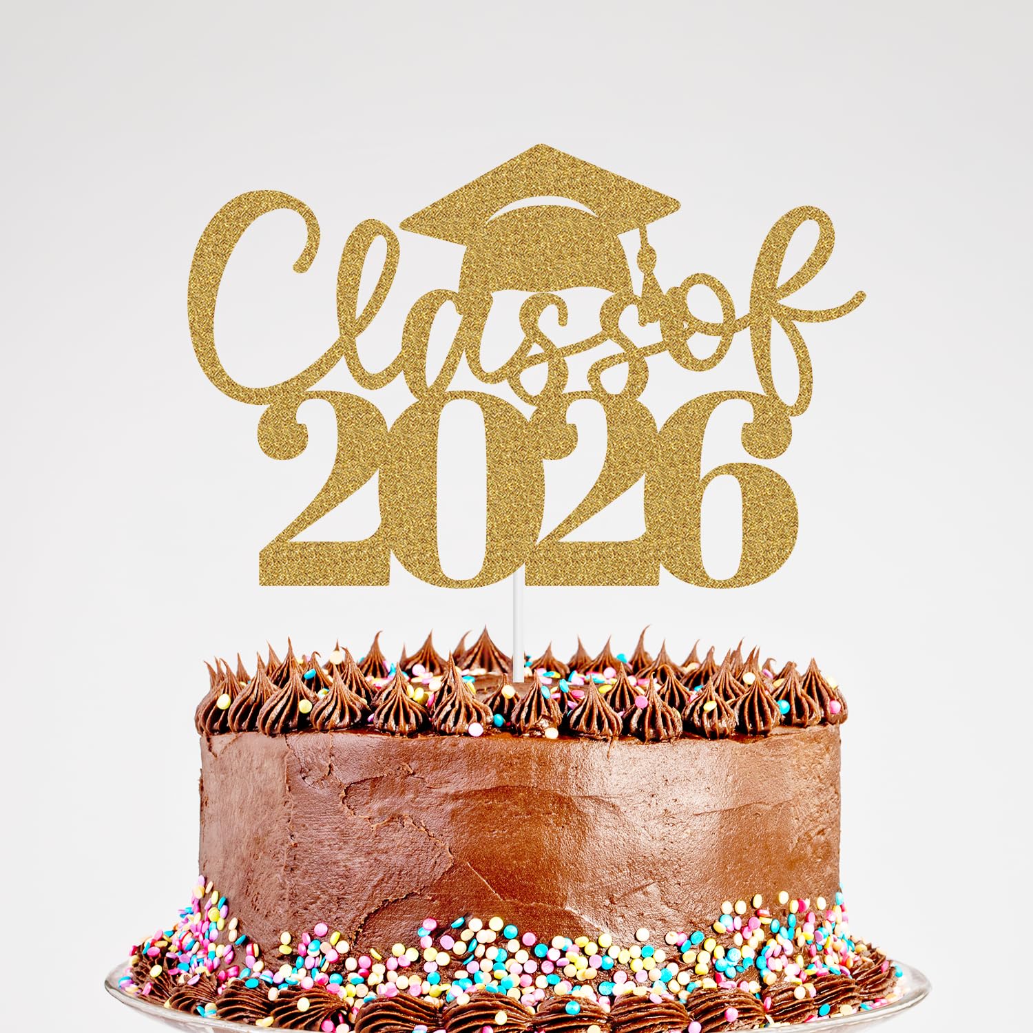 Photo 1 of **2 PACK, CONGRATS AND CLASS OF 2026**Glitter Class of 2026 Cake Topper, Congrats Grad Master It Cake Topper, Congratulations School College Graduation Party Decorations Gold