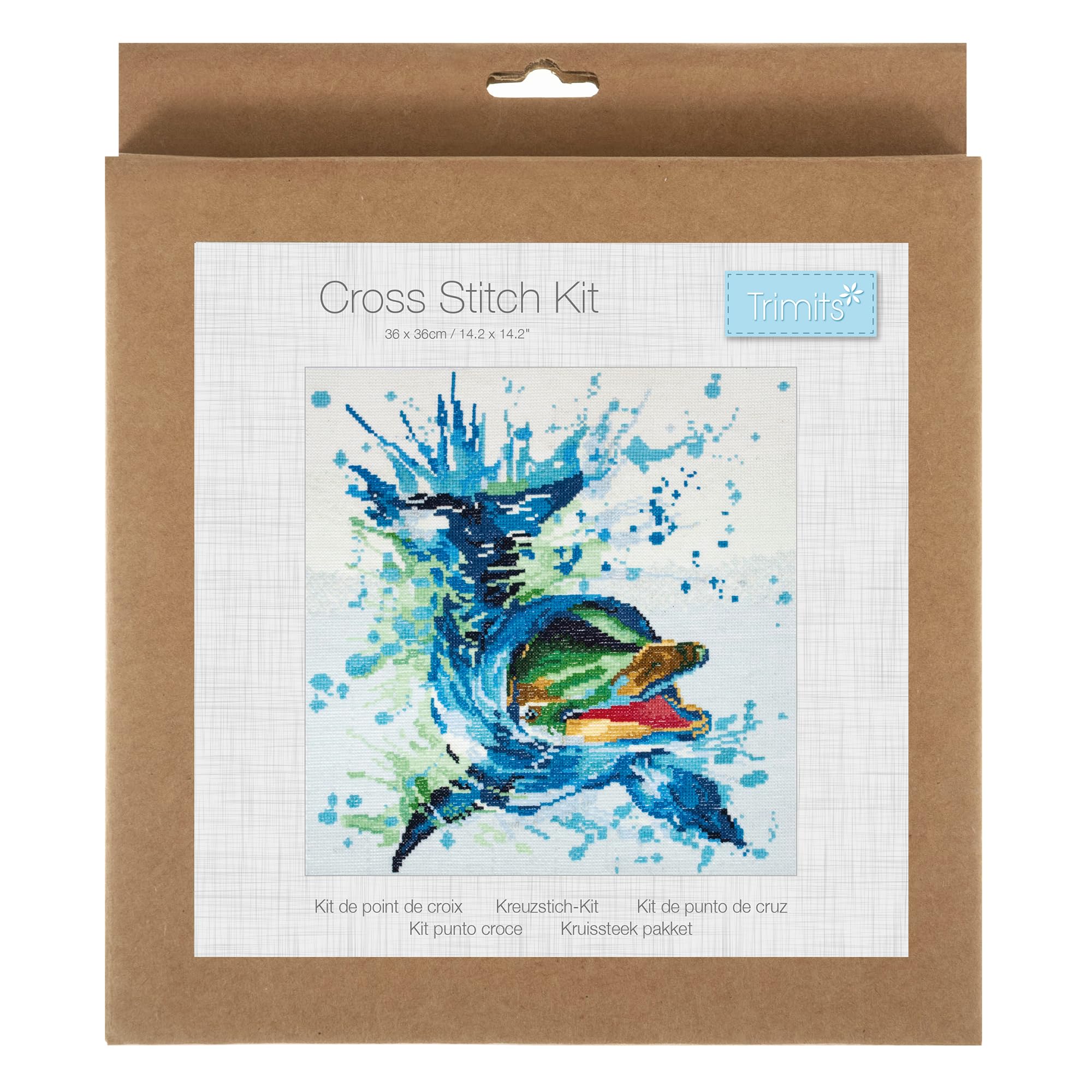 Trimits grands kits de point de croix - compté broderie travaux d'aiguille pour adultes débutants enfants, cadeaux de Noël art mural (cadre non inclus), Tissu Aida 11 fils - Dauphin
