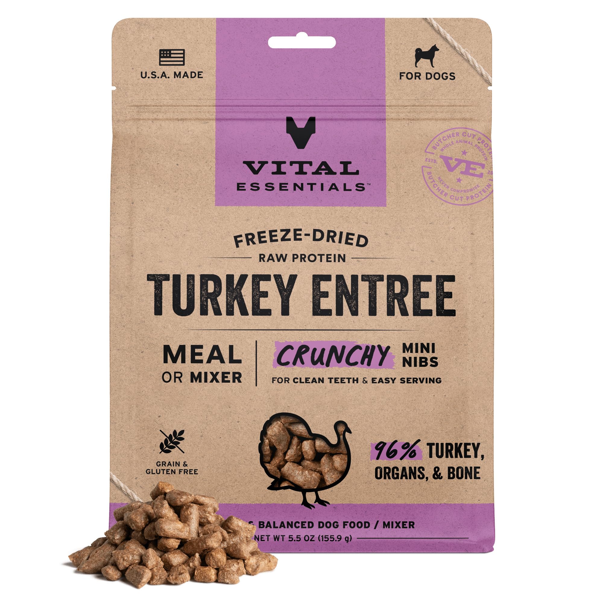 Freeze-Dried Raw Turkey Entree & Mixer Dog Food Crunchy Mini Nibs, 5.5 oz