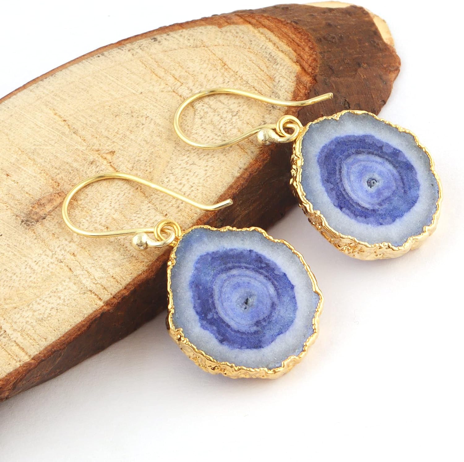 Guntaas Gems Blue Solar Quartz Handmade Brass Gold Plated Drop & Dangle Earrings