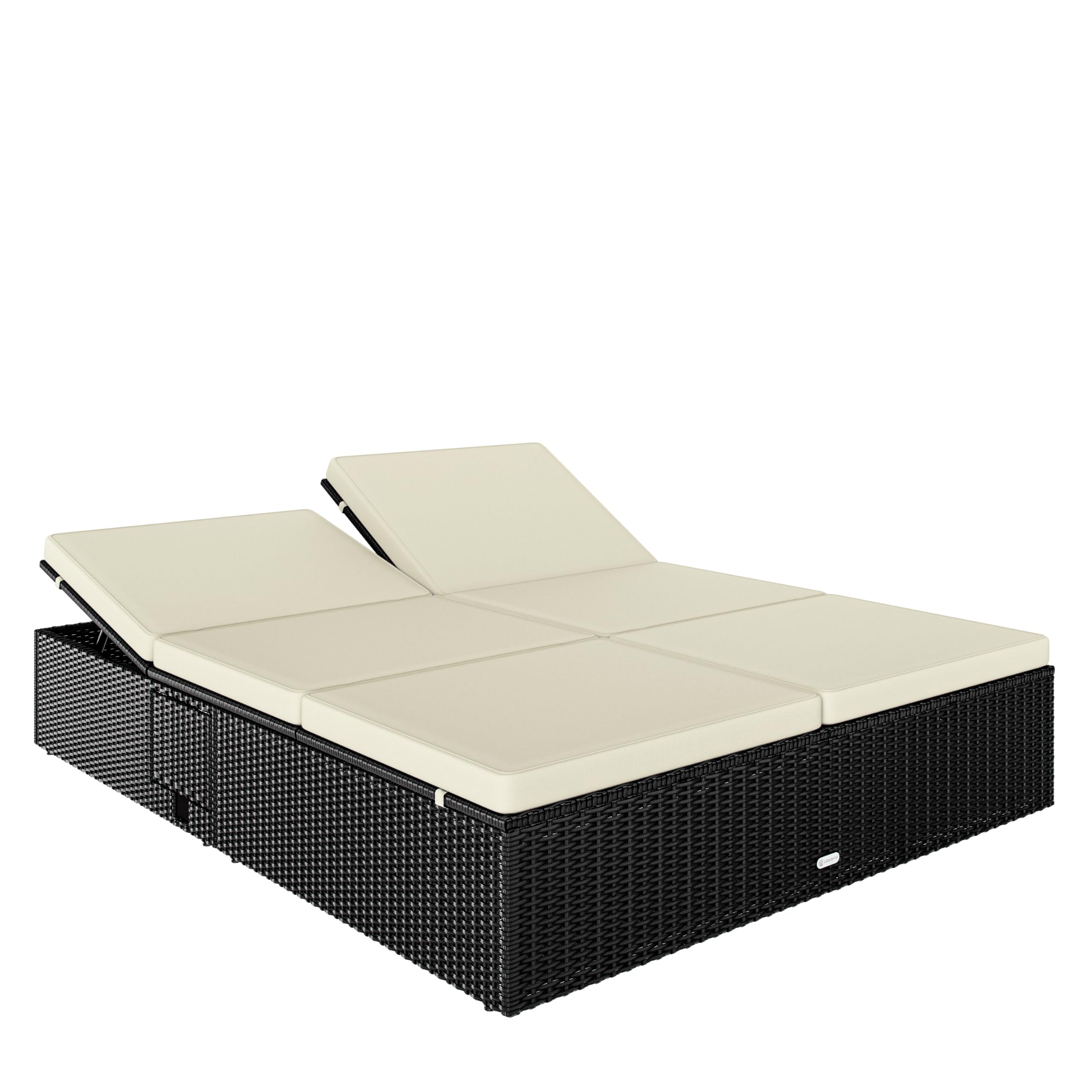 Casaria Sonnenliege Polyrattan 2 Personen | 200x160 cm, Wetterfest, Gartenliege, 220 kg Belastbar, Liegestuhl, Verstellbar, Schwarz-Creme, Wetterfest & flexibel