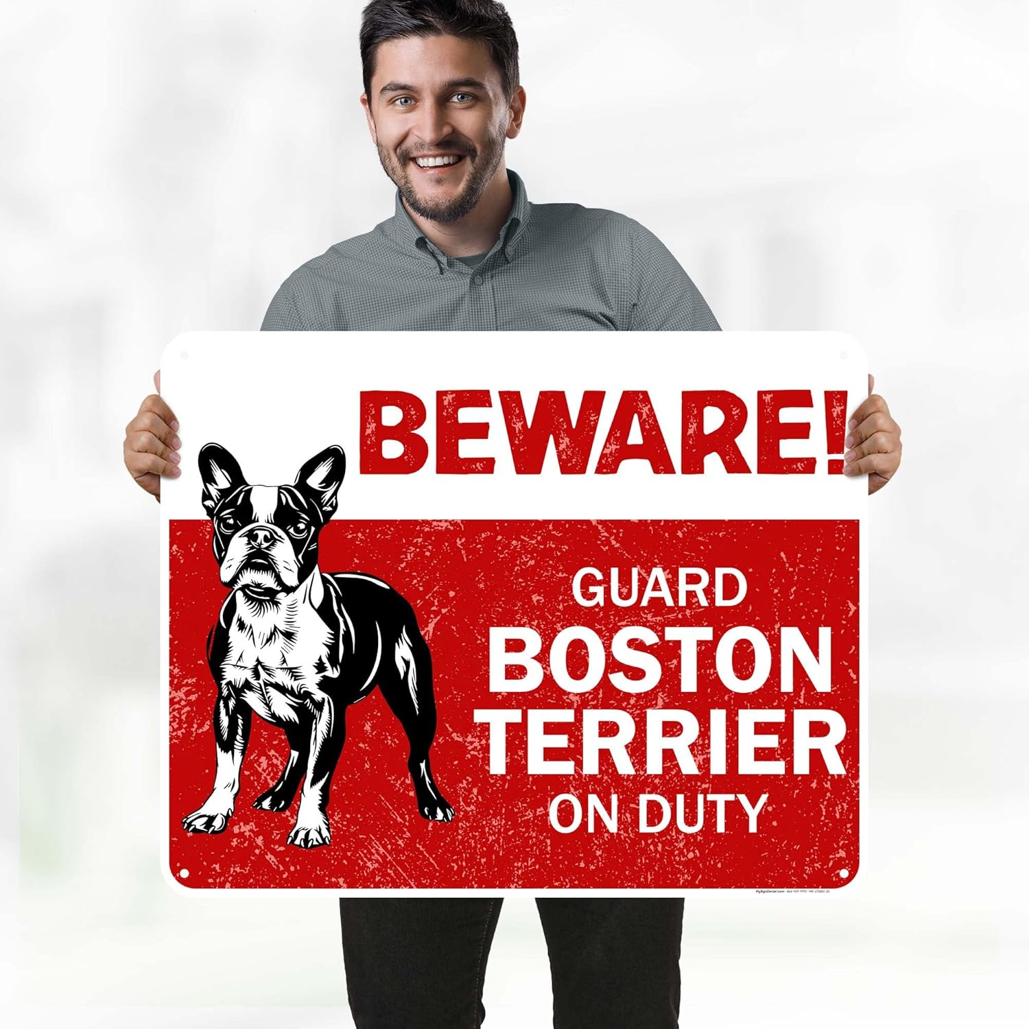 Beware Guard Boston Terrier On Duty Sign, 24x30 Inches, 55 mil thick HDPS (high density polystyrene), Made in USA by My Sign Center