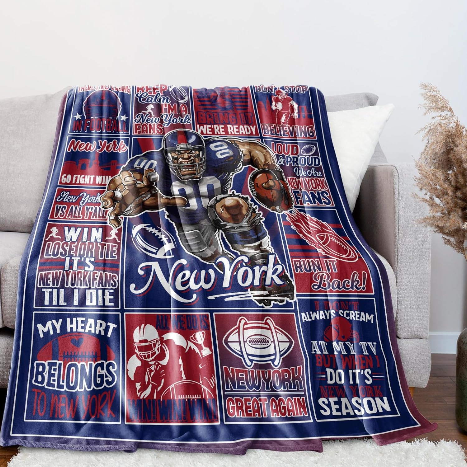 Football Fans Blanket, City Sports Football Gifts for Team Fans, Blue Football Stuff for Football Lovers Bedroom Decor Sofa Couch Bed 80" x 60"