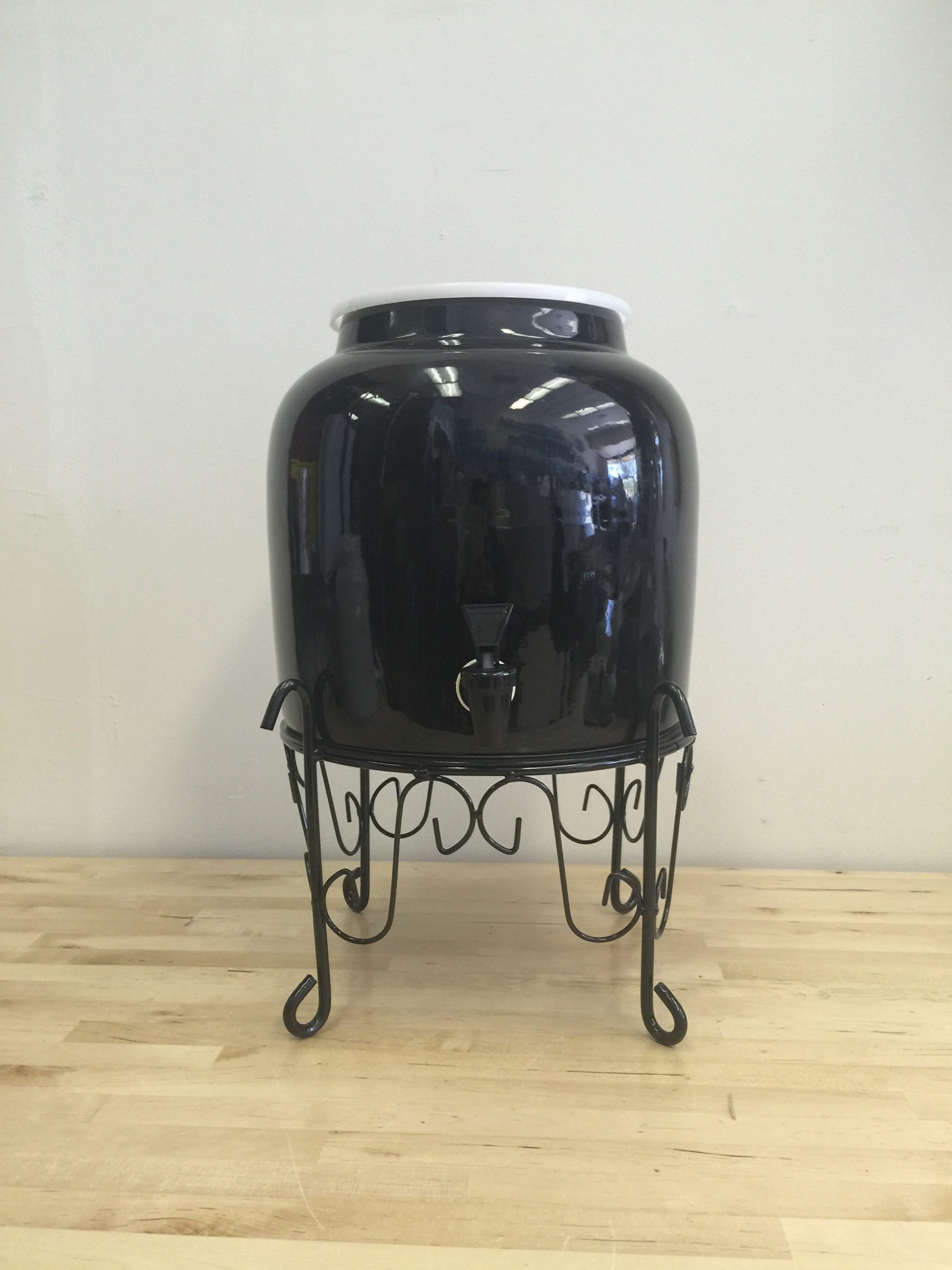 Counter Metal Stand and Ceramic Beverage Dispenser (Solid Black Ceramic)