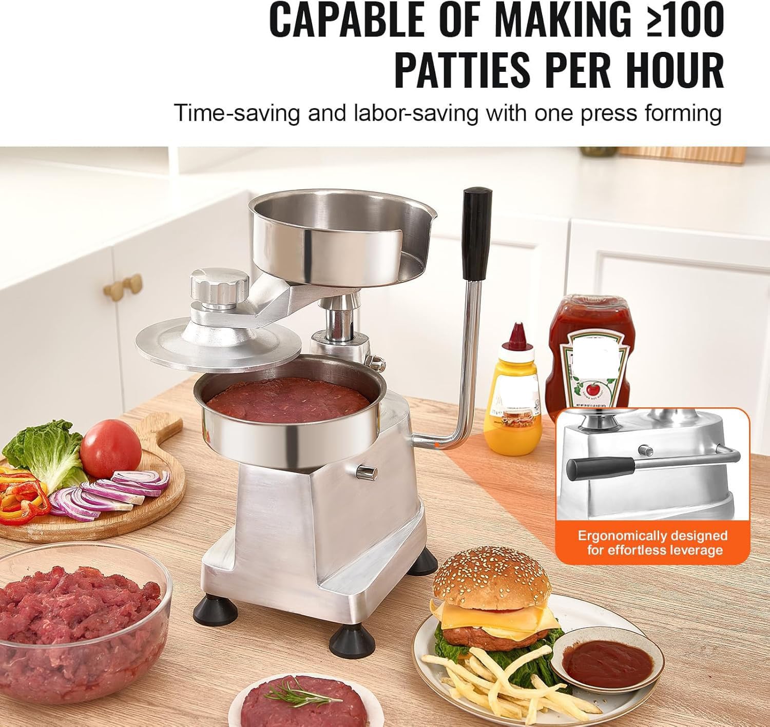 Burger Press Robuster Hamburger-Patty-Maker mit 500 Pergamentpapierbögen für einfaches Kochen und perfekte Rindfleisch-Patties