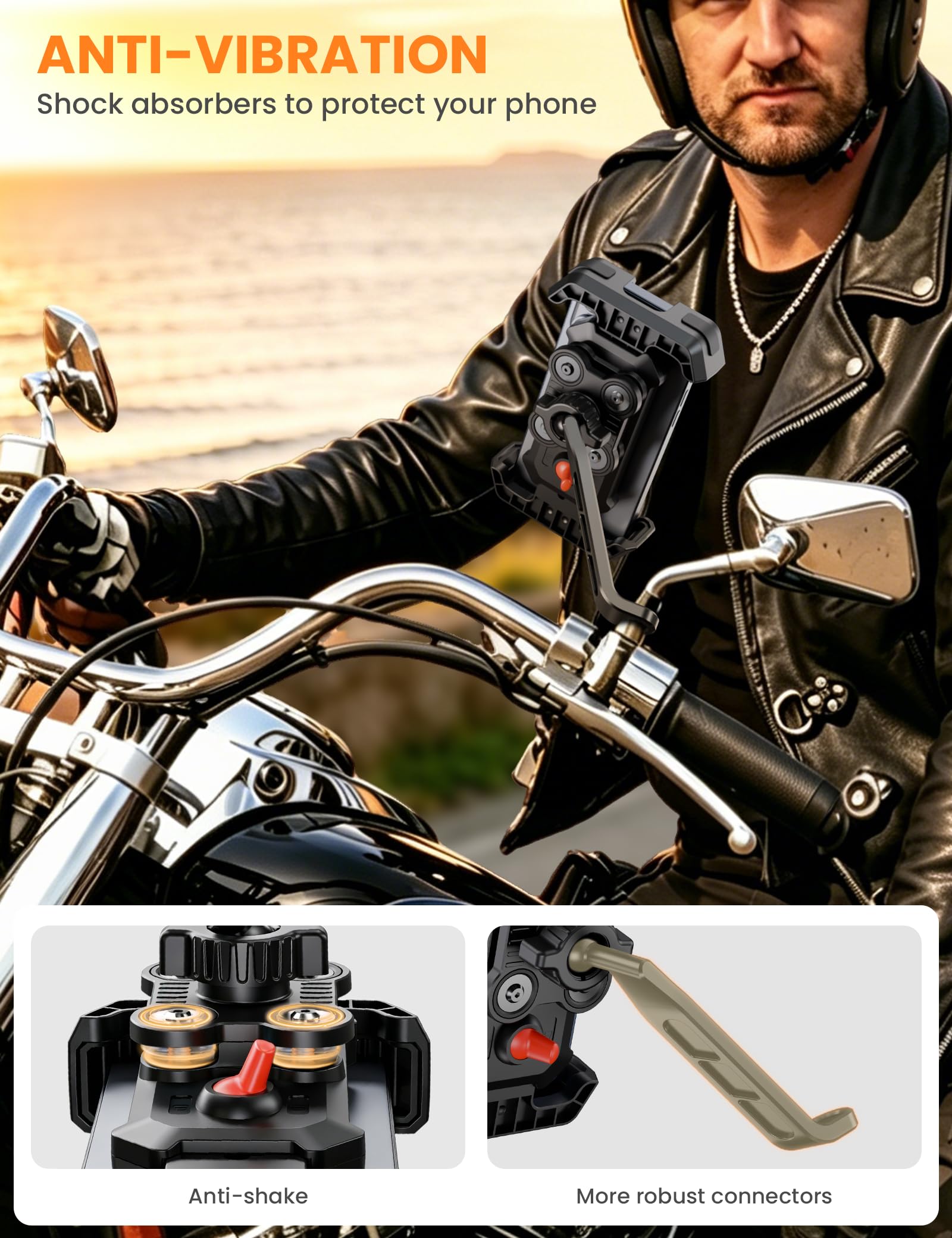 Grefay Support Téléphone Moto Support Telephone Scooter[Double Amortissement des Vibrations] Support Téléphone pour Rétroviseur Moto avec Rotation à 360° pour Smartphone de 5,1-6,8 Pouces