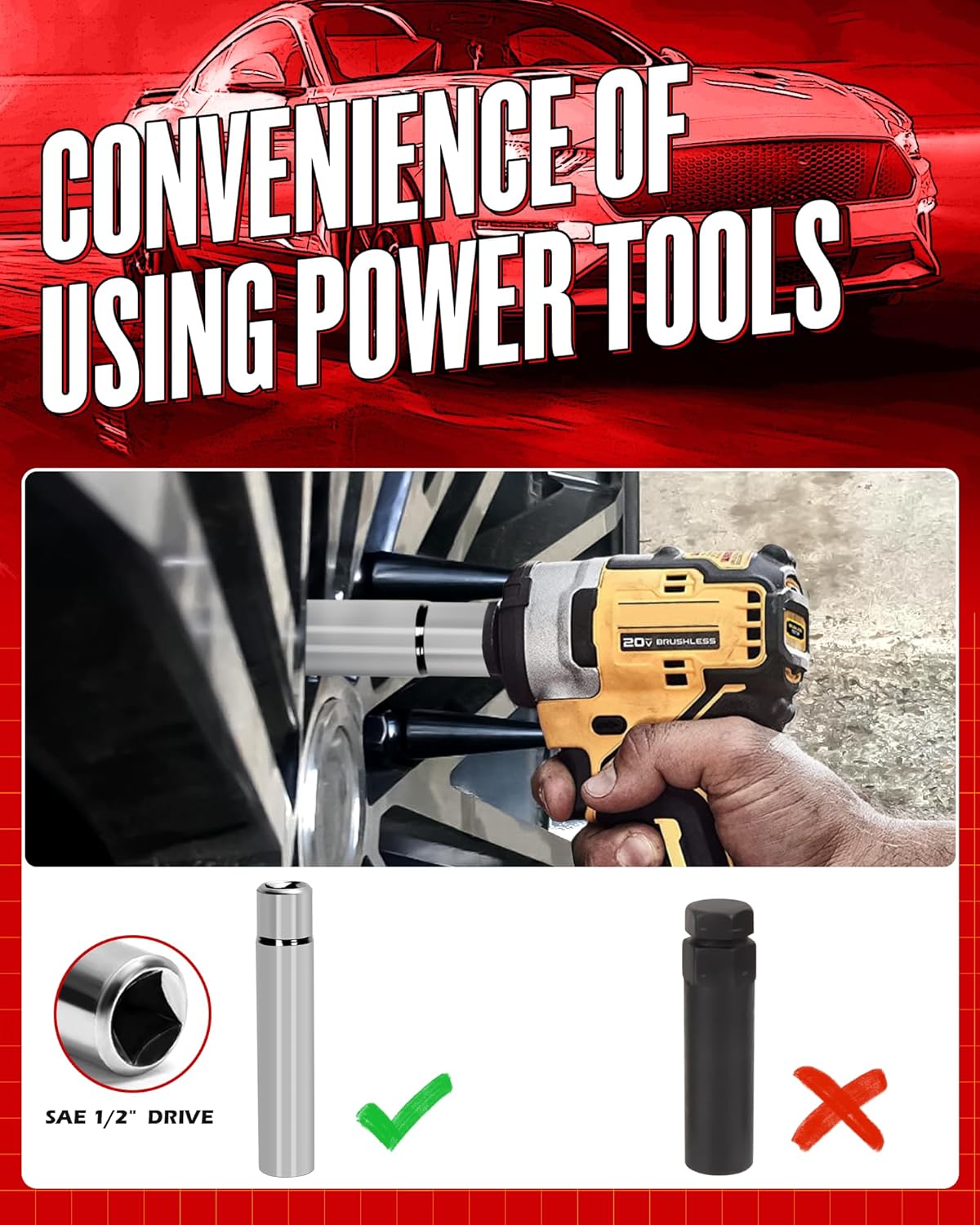 SUCOSO Spike Lug Nuts Socket Key, Stripped Lugnut Remover, 19mm Hex Universal Drive Spike Lugnuts Socket Tool with 5" Tall, Compatible with 14x1.5,14x2.0,9/16-18,1/2-20,12x1.5,12x1.25 Spiked Lug Nut