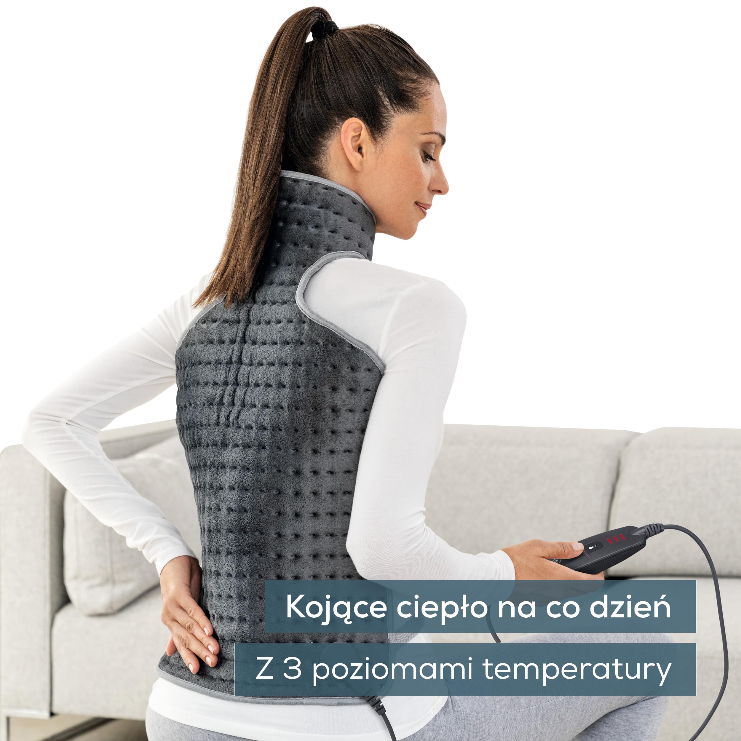Beurer HK 64 Grey Poduszka elektryczna, z funkcją szybkiego nagrzewania i automatycznym wyłączaniem dopasowana do kształtu ciała, 3 ustawienia temperatury, możliwość prania, z pasem na brzuch