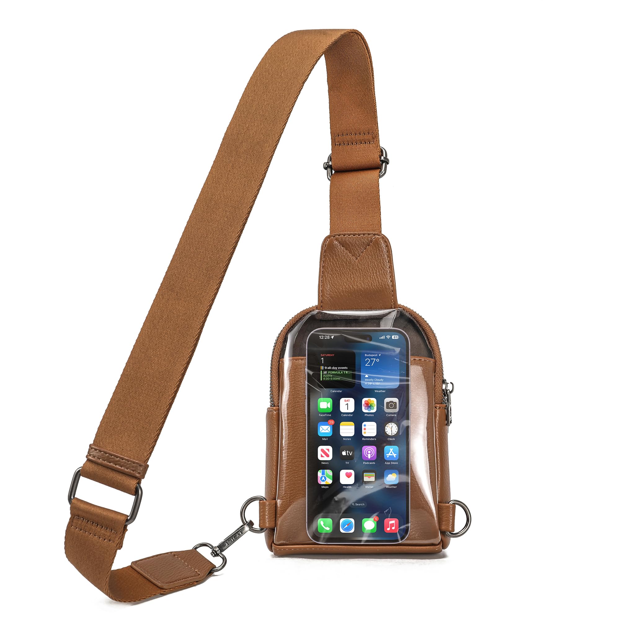 INICAT Small Crossbody Sling Bag Touchscreen Fanny Packs Purses for Women(Touch Screen-brown)