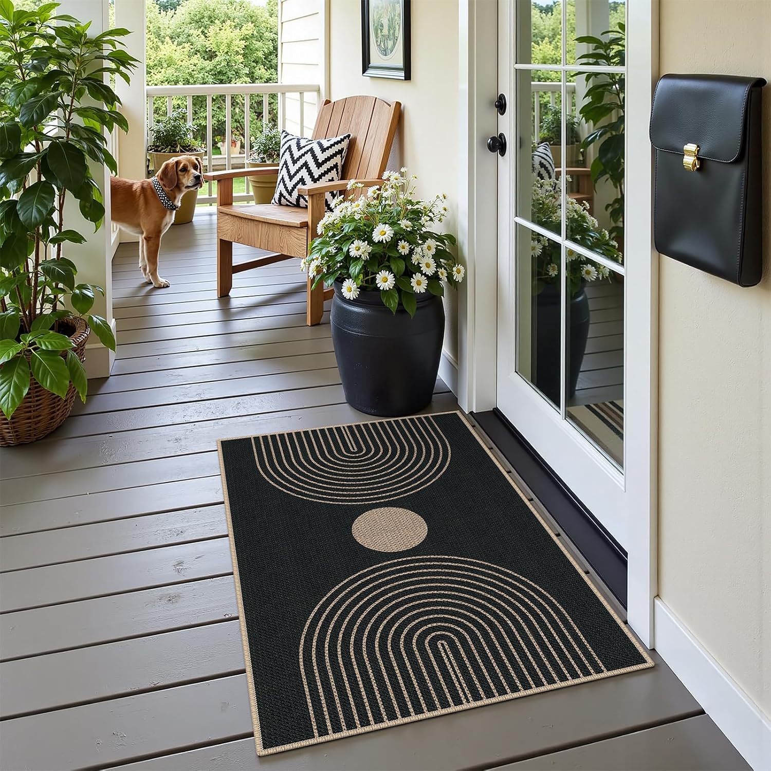 Easy Jute 2x3 Black Rainbow Area Rug,Washable Entryway Rug, Small Modern Door Carpet,Neutral Non-Slip Outdoor Indoor Farmhouse Rug for Kitchen Patio Entry Porch