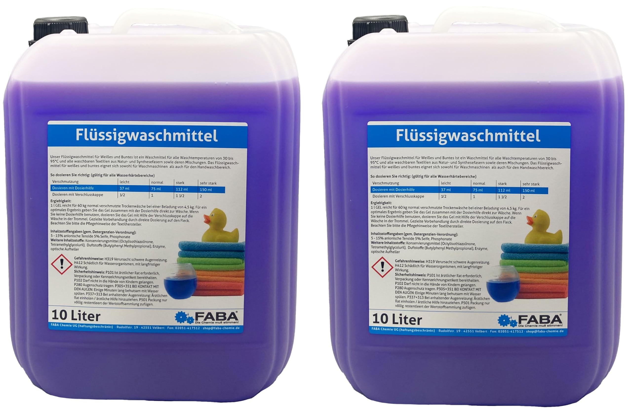 FABA Flüssigwaschmittel Konzentrat Universal Color 2x10 Liter lila gratis Auslaufhilfe