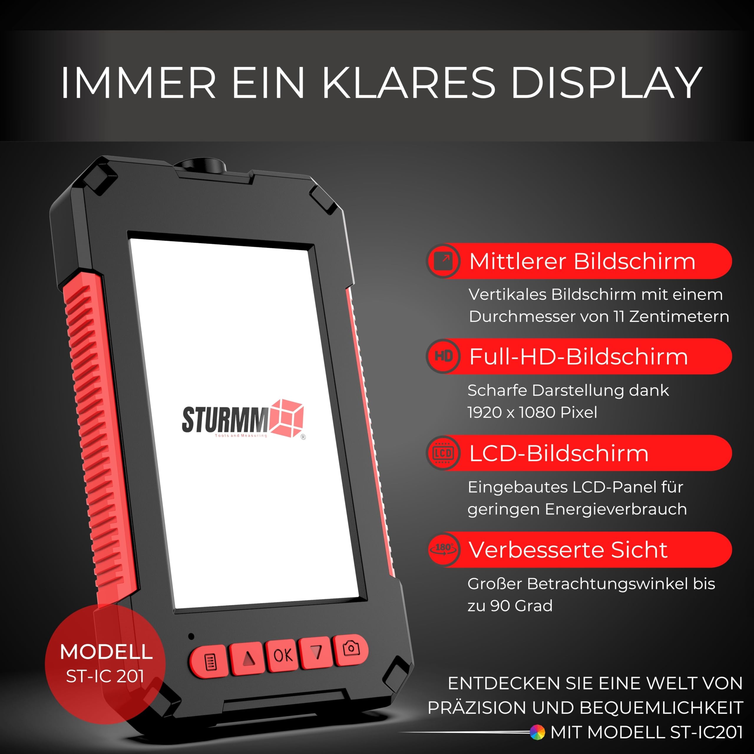 Industrielles Endoskop mit Einzelkamera, 5 Meter Kabel und 4,3-Zoll-LCD-Display.