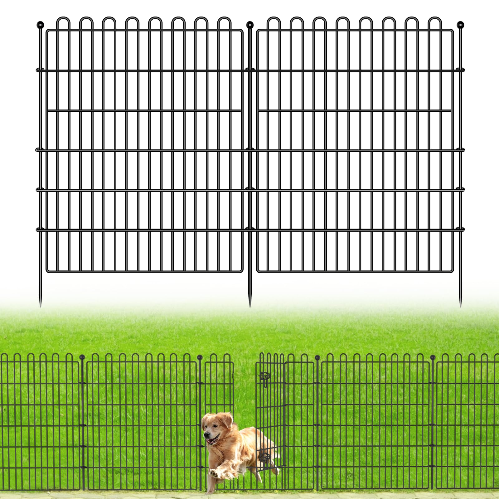 10 Panels No Dig Decorative Garden Fence with Gate for Yard, 32 in(H) X 23.6 ft(L) Animal Barrier Fencing for Outdoor Dog, Metal Portable Garden Fences for Borders, Pets, Landscape, Temporary Fence
