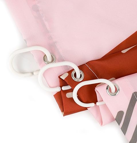 Miniatura 7 de Cortina de ducha azul con árbol de Navidad para baño, divertido patrón de dibujos animados y estrellas dulces sobre tela rosa con 12 ganchos, juego