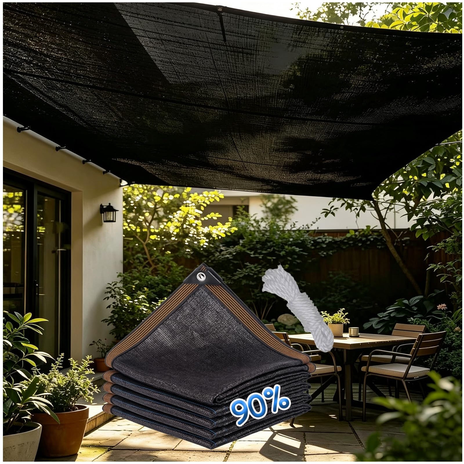 Red de Sombra Tela Sombra Malla Sombreo Ocultacion 90% Tasa de Sombreado con Ojales Techo Toldo Velas Protección Solar Baja Temperatura para Invernadero Patio Plantas Jardín Pérgola,Negro,2x8m