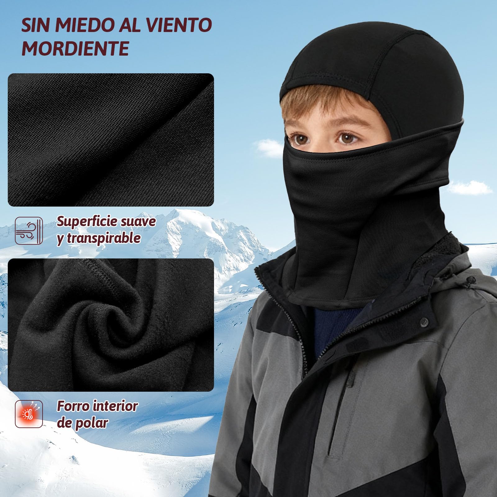 ZOCONE Pasamontañas Niños Forro Polar Pasamontañas Térmico de Invierno Niñas Balaclava Invierno Moto Niños Máscara de Esquí Ciclismo Prueba de Viento Gorro Termico Multifunción
