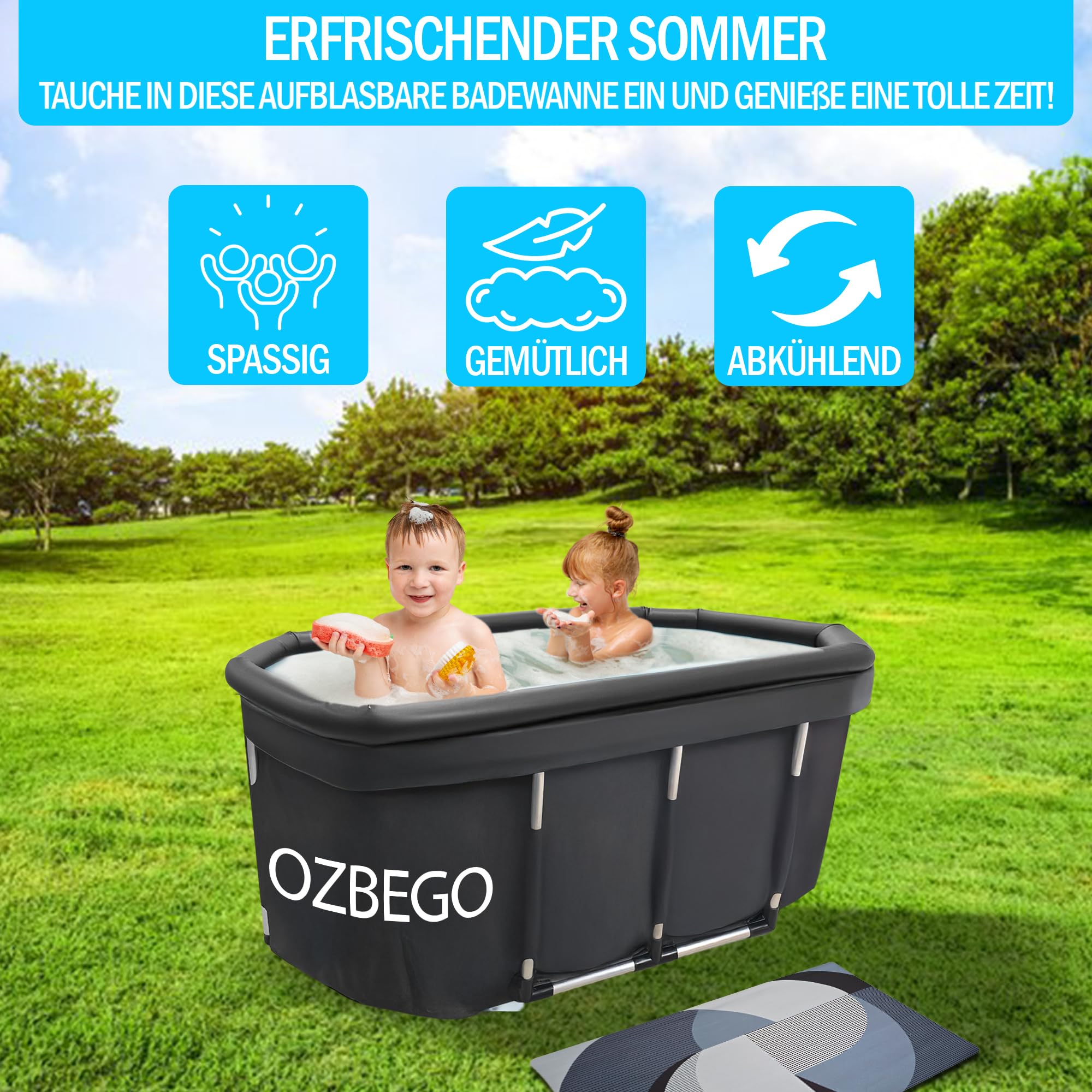 Eiswanne XL Tauchbecken Eisbad Set mit Deckel Tasche Luftringabdeckung Badewanne für Erwachsene Ice Bath Zubehör Eisbaden Tonne Outdoor Eistonne Mobile Badewanne