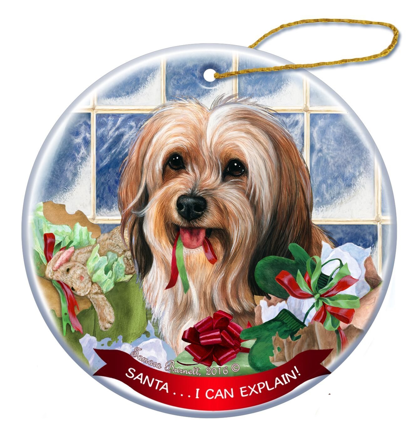 501 Golden Christmas Tree Ornaments Ceramic Christmas Decorations,Xmas Tree Hanging Christmas Baubles Keepsake Memorial Sable Tibetan Terrier Dog - Pet Gift 'Santa.. I Can Explain!'