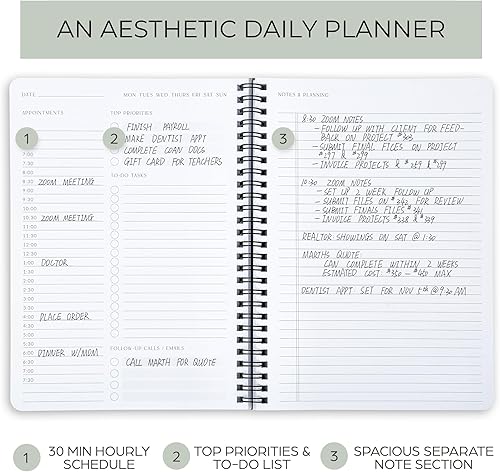 Miniatura 2 de Agenda diaria simplificada y cuaderno con horario por hora, bloc de notas estético en espiral para organizar fácilmente tus tareas de trabajo y