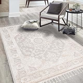 carpet city Teppich Wohnzimmer Boho-Stil Creme - 80x150 cm - Ornamente, Bordüre - Relief-Optik, 3D-Effekt - Cut-&Loop, Sisal - Moderne Fransen-Teppiche Schlafzimmer