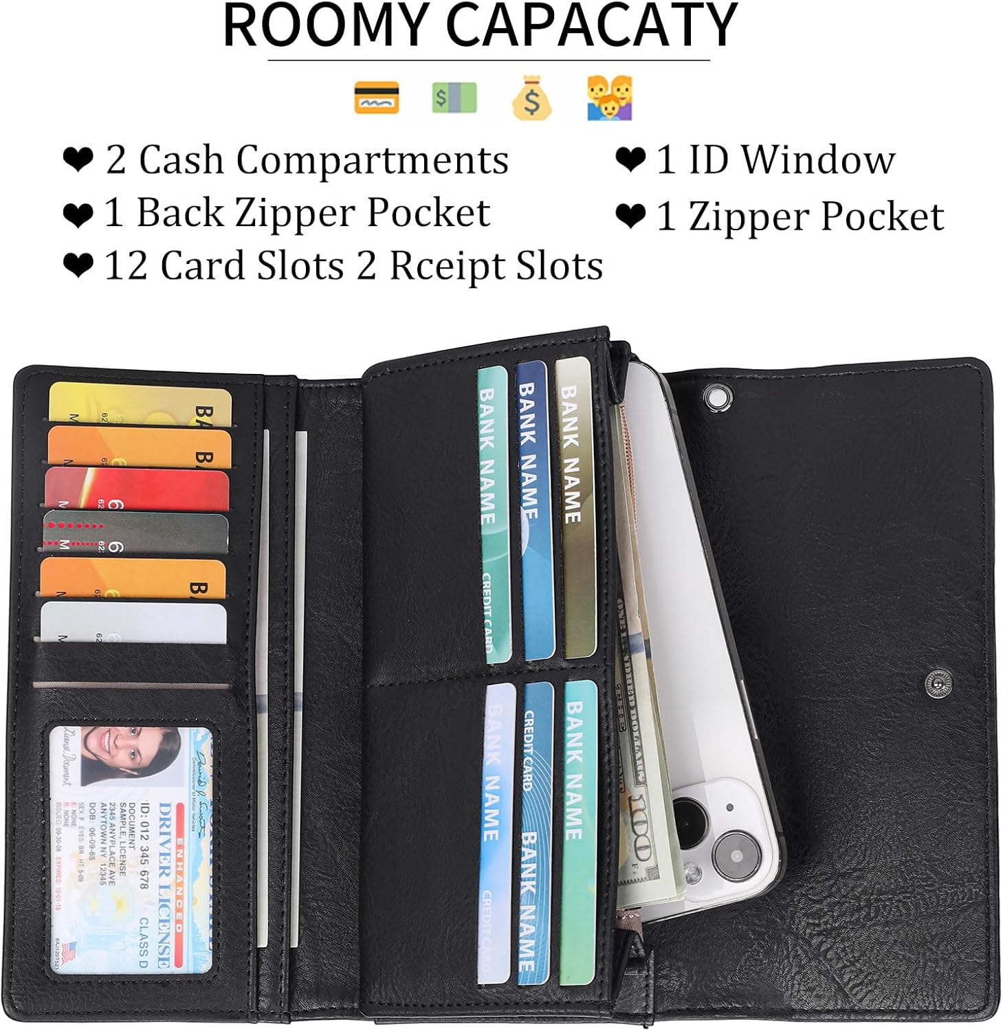 FALAN MULE Wallets for Women Trifold Wristlet Wallets Large Capacity RFID Blocking Ladies Purse Credit Card Holder - Image 3