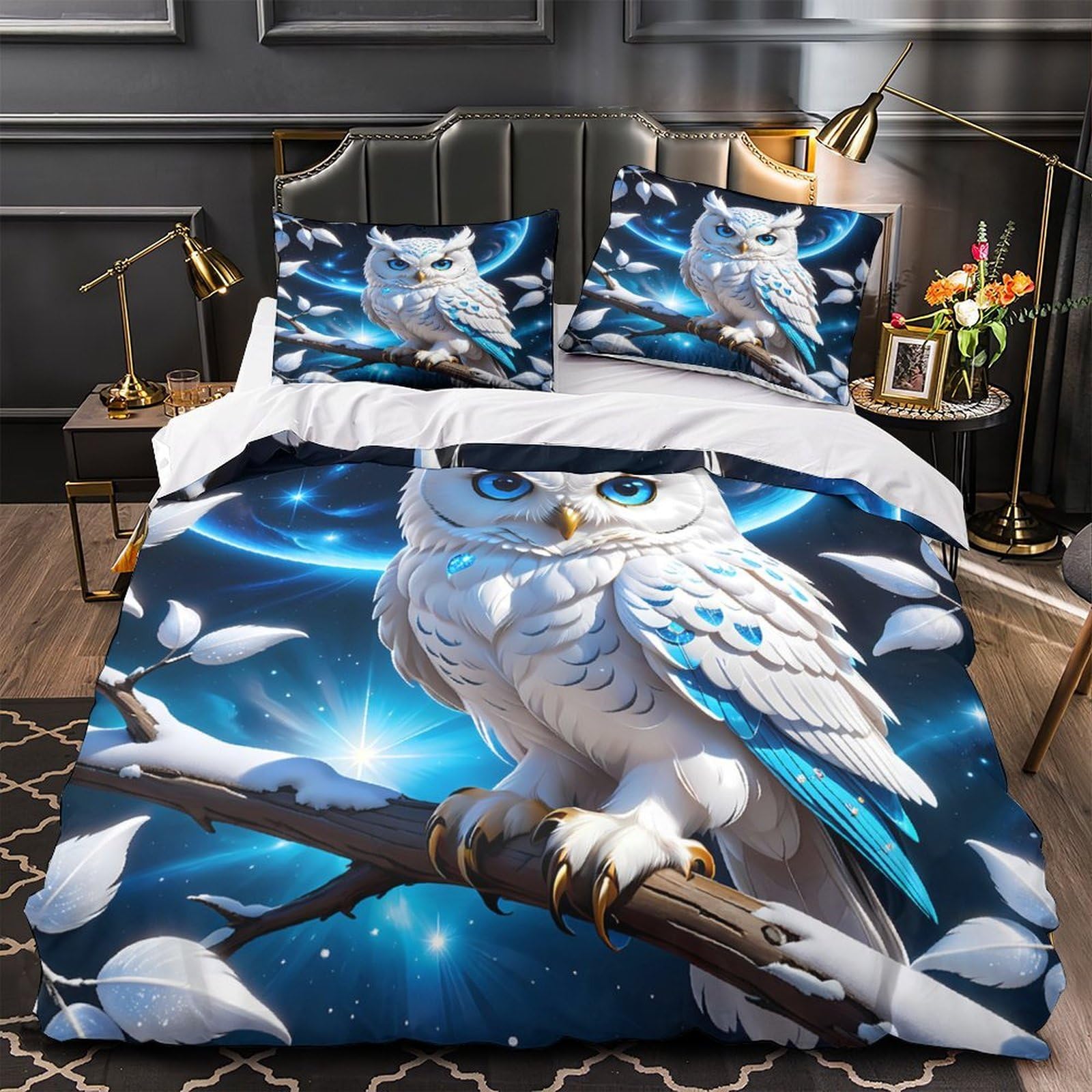 Chouette des neiges housse de couette ultra douce contre la chaleur