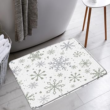Christmas Snowflake Bath Mat Sage Green Gray Snowflake Polka Dot Winter Holiday Bathroom Bathtub Floor Rugs Doormat Toilet Decor,18 x 30 in
