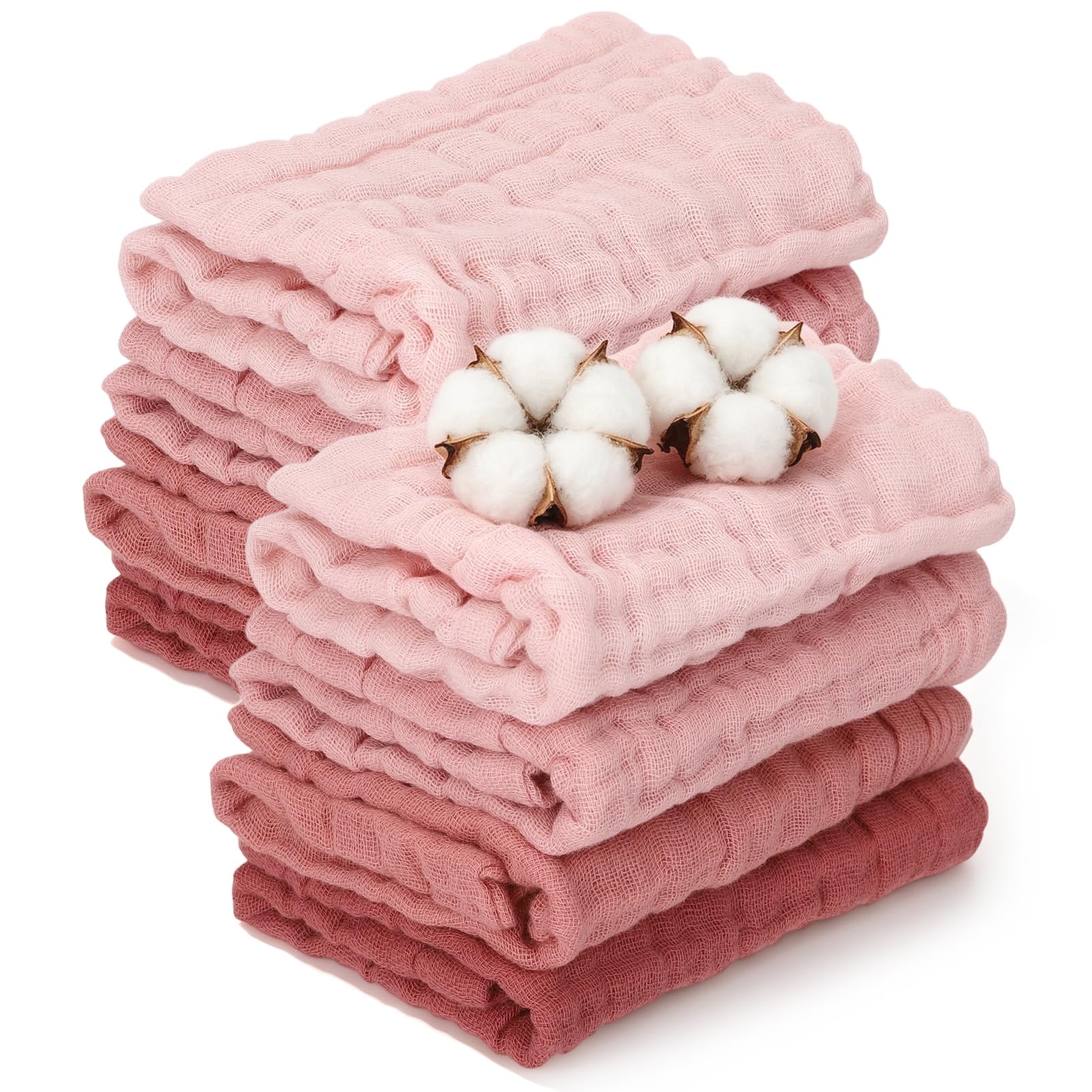 Zuimei 8 Pack Muslin Cloths For Baby Muslin Squares Face Cloths Pink