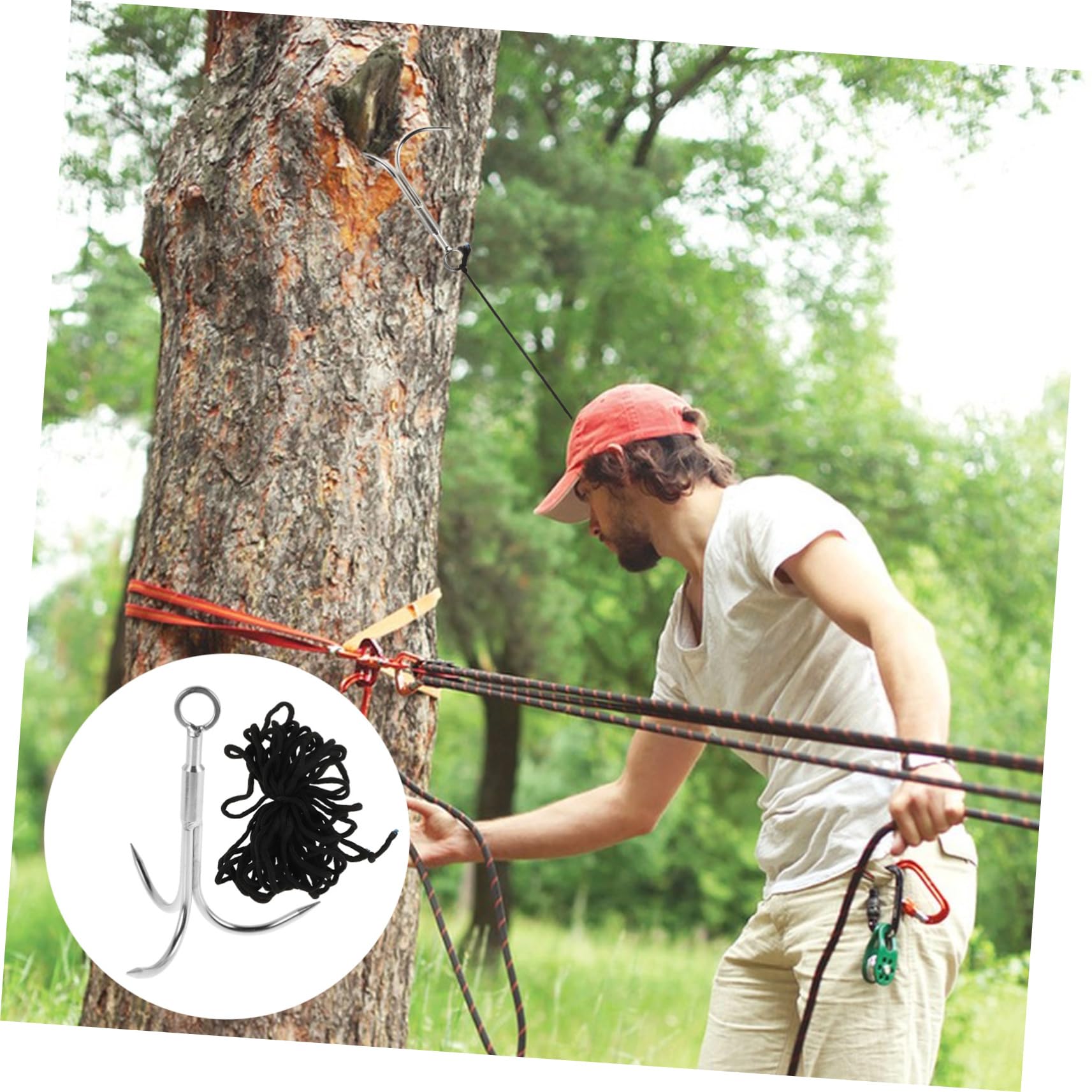 BESPORTBLE Gancho de Escalada de Acero Inoxidable de Tres Garras con Cuerda para Pesca y Actividades al Aire Libre