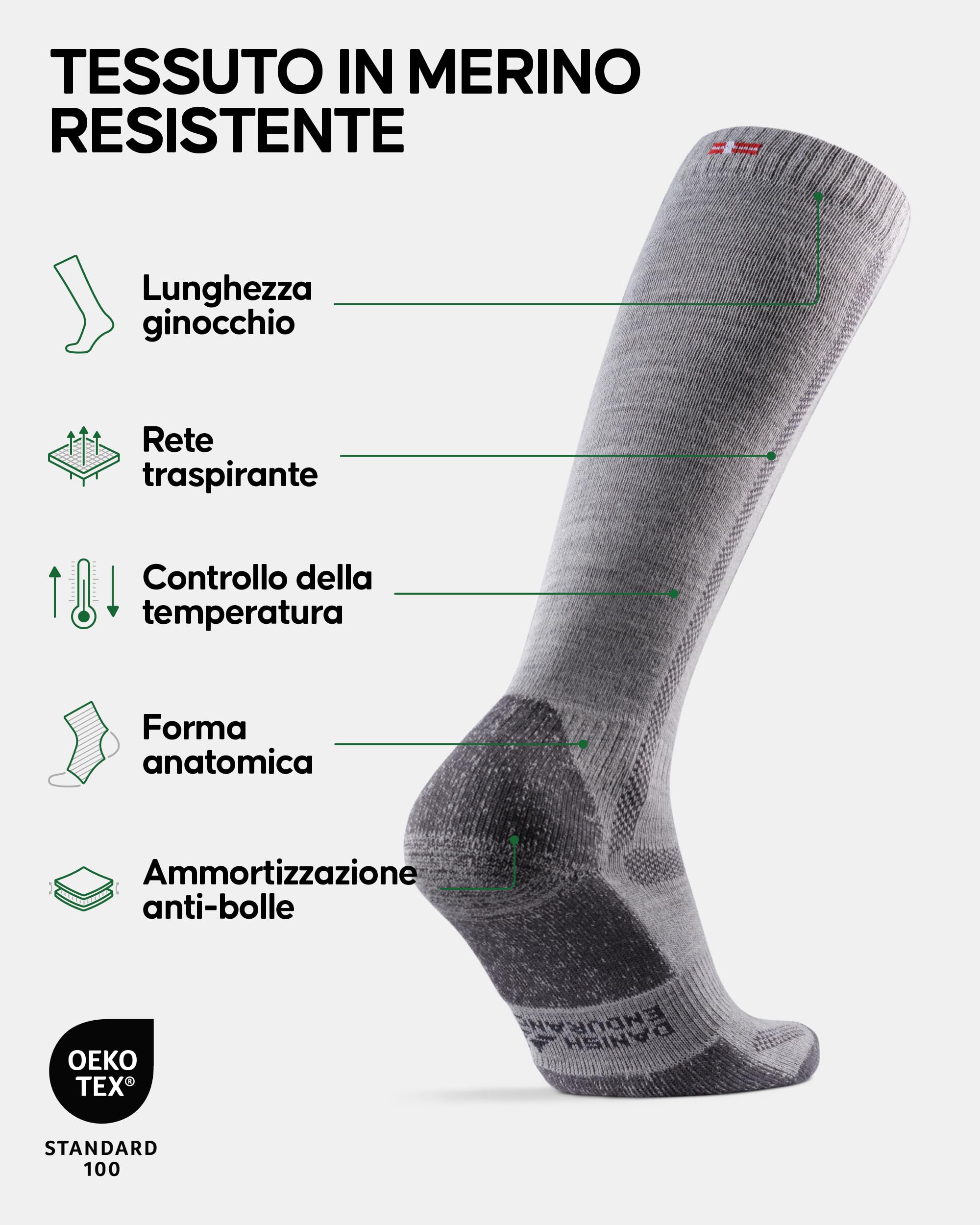 DANISH ENDURANCE Calze Lunghe da Trekking in Lana Merino, Calzini Anti Vesciche, da Uomo e Donna