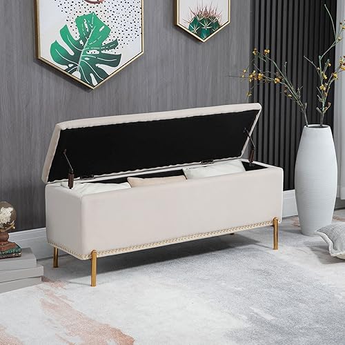 Sepnine Banco otomano tapizado de terciopelo de 42 pulgadas y banco de pasillo de entrada, reposapiés de banco de cama con patas doradas para sala