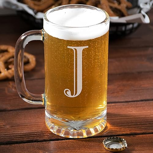 Miniatura 182 de Taza de cerveza de vidrio con monograma grabado de 16 onzas (letra T), regalos de cerveza personalizados de la A-Z para hombres, Día del Padre