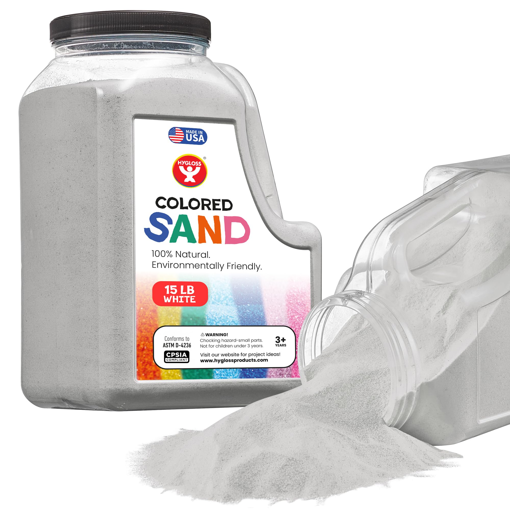 Hygloss Colored Sand for Crafts - 15 lb Bottle, White - Vibrant Colorful Fine Sensory Play Sand Art Kits for Kids - Classroom Activities for Children 3 4 5 6 7 8 9 10 11 12 - Safe for Ages 3+