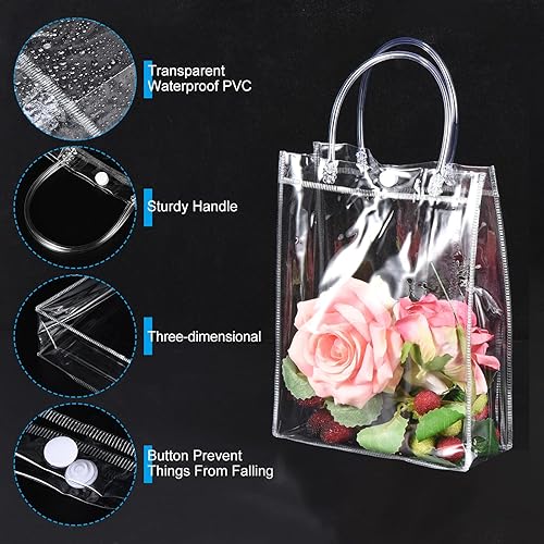 Miniatura 3 de PATIKIL Paquete de 10 bolsas de regalo de PVC transparente, 6.3 x 5.9 x 2.8 pulgadas, reutilizables, mini bolsa de plástico transparente con asas