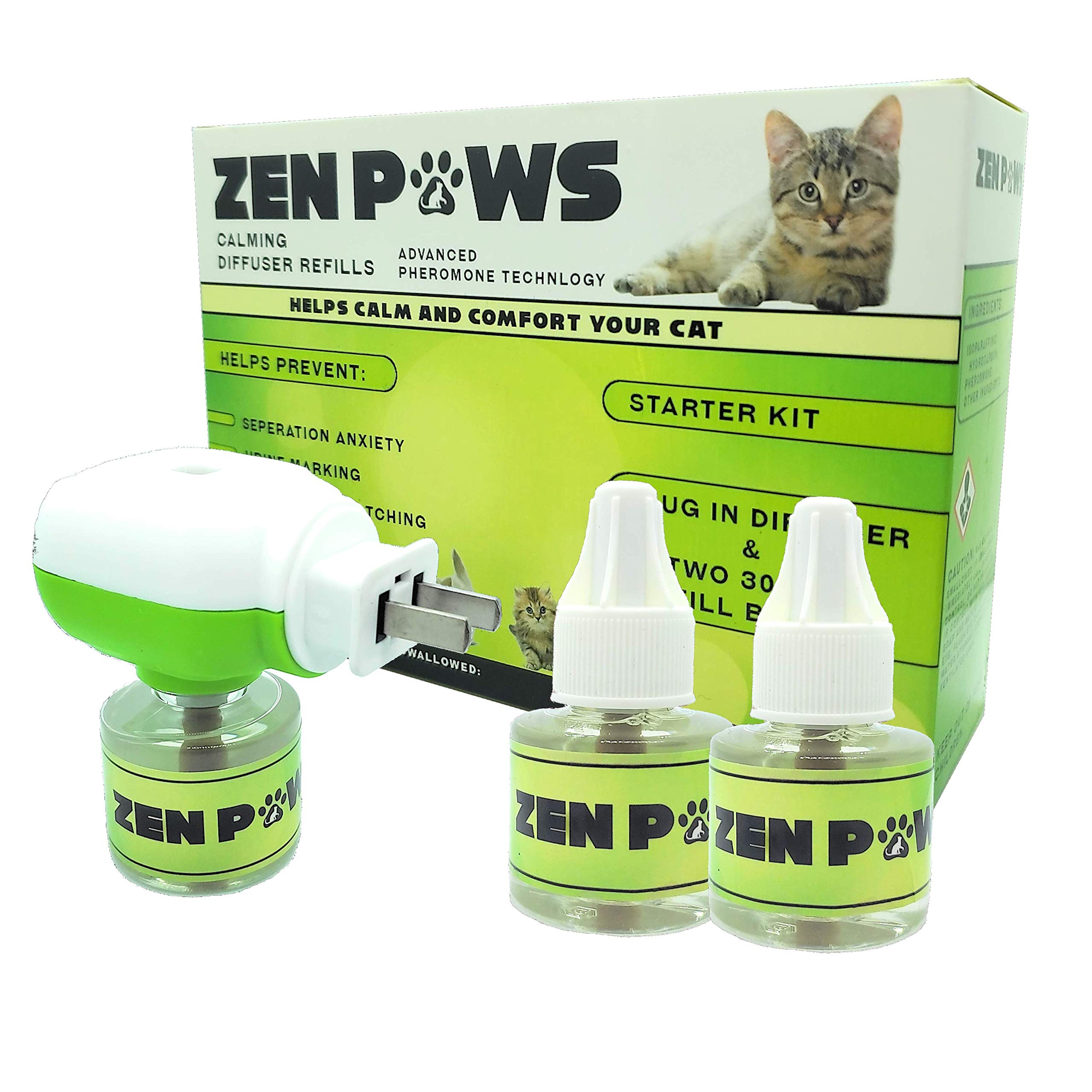 ZenpawsCat Calming Pheromone Diffuser, 60 Day Starter Kit - Reassures Cats During Car Travel, Veterinary Visits & Helps Control Unwanted Behaviours Like Urine Spraying, Scratching