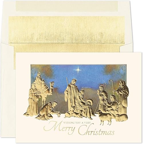 Masterpiece Studios Holiday Collection - 15 tarjetas de Navidad religiosas en caja con sobres forrados de aluminio, 5.6 x 7.8 pulgadas, trío de
