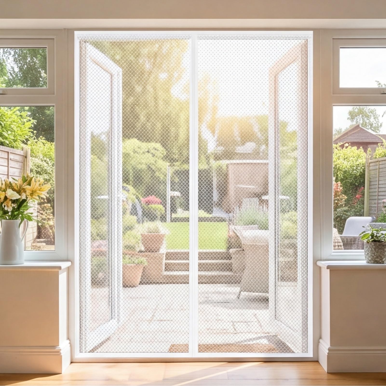 Goutui White Magnetic Fly Screen Door 127 X 206 Cm Frame Hook & Loop Hundreds Of Sizes Duty Door Screen Keep Bugs Out & Lets Fresh Air In Easy To Install Without Drilling,
