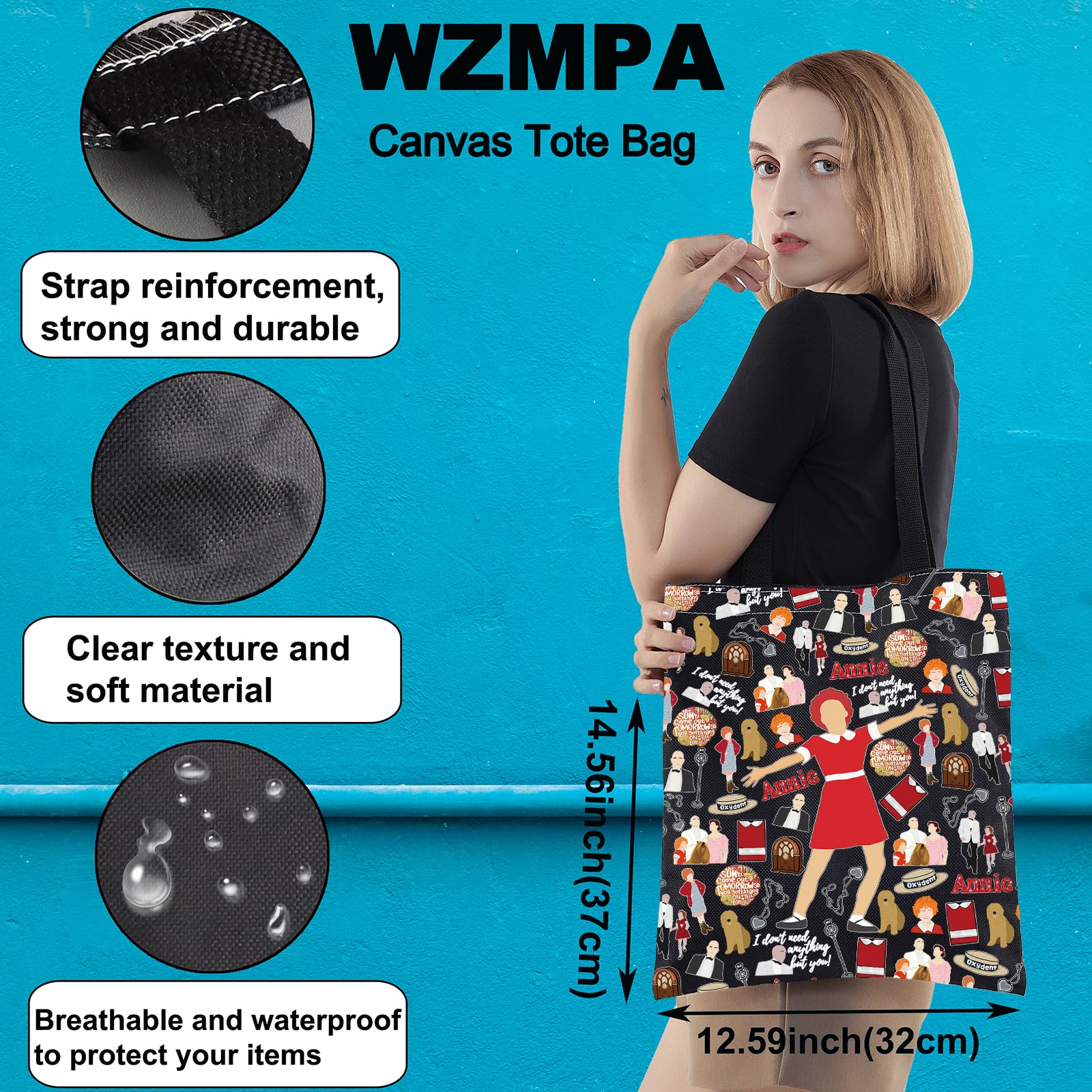 WZMPA Red Ribbon Girl Musical Toiletry Bag Oliver Warbucks Fans Gift Hope In Scarlet Zipper Bag Hard-Knock Dreams Inspired Gift - Image 2