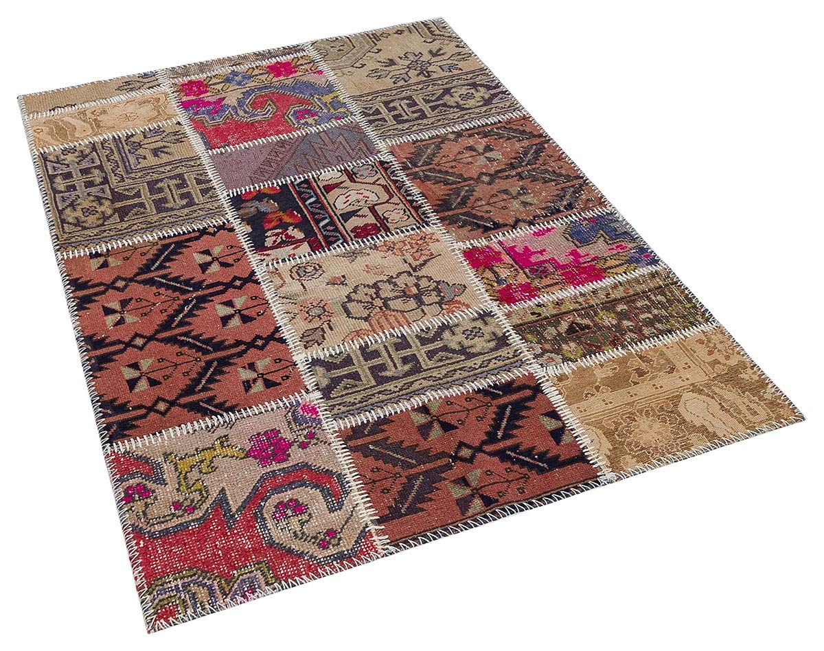 ALLMODE Handgefertigter türkischer Patchwork-Teppich aus Wolle, verschiedene Größen, 120 x 180 cm, 2,16 m²