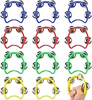 12 Pack Plastic Percussion Tambourine Hand Tambourine Bells, Mini Percussion Tambourines Bulk Hand Held Percussion Drum Musical Rhythm Instrument for Adults Kids Party Supplies(4 Colors)